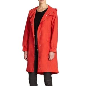 Eileen Fisher Petite Red Hooded Long Rain Anorak Jacket